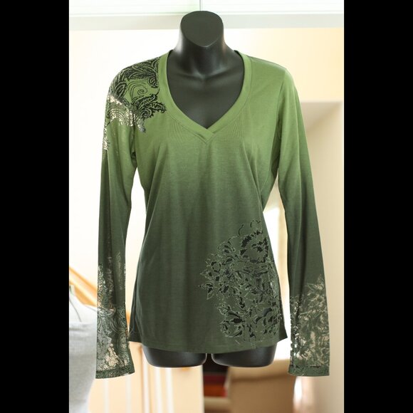 ETRO Green Fade Perforated Long Sleeve Shirt - Picture 1 of 5